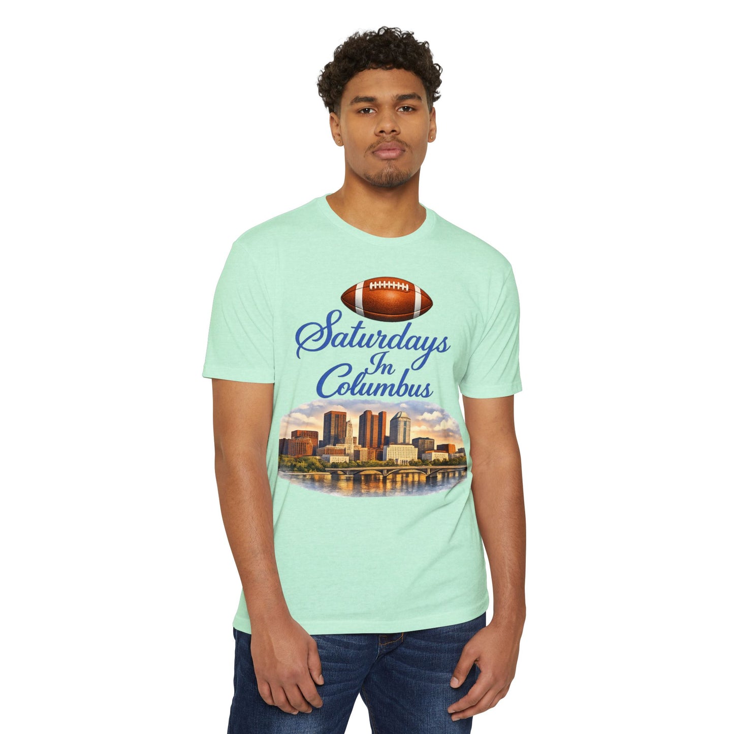 Saturdays in Columbus Football T-Shirt — City Skyline Game Day Tee