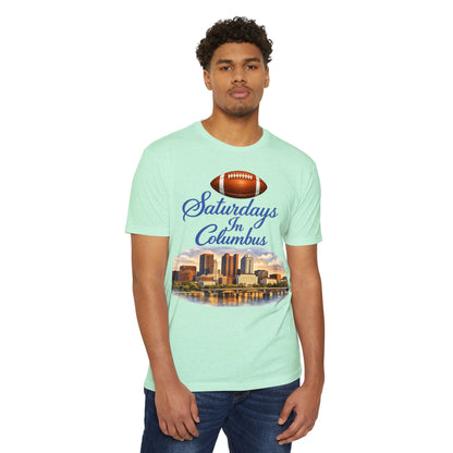 Saturdays in Columbus Football T-Shirt — City Skyline Game Day Tee