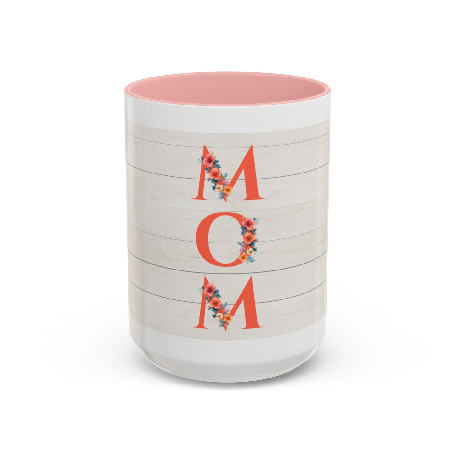 MOM Floral Accent Coffee Mug – Rustic Shiplap Mother's Day Gift (11/15 oz)