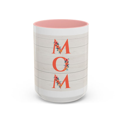 MOM Floral Accent Coffee Mug – Rustic Shiplap Mother's Day Gift (11/15 oz)