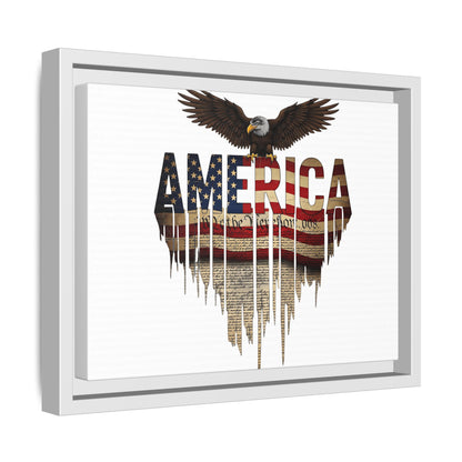America Eagle Matte Canvas Framed Wall Art — Patriotic USA Flag Typography Print
