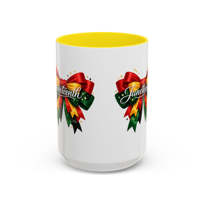 Juneteenth Ribbon Coffee Mug — Black/Red/Green Celebration Accent Mug
