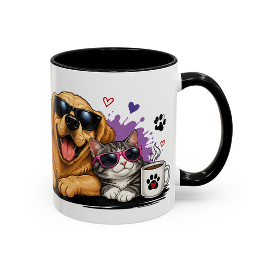 Dog and Cat Coffee Mug – "Life is Better with a Cat" Accent Ceramic Mug