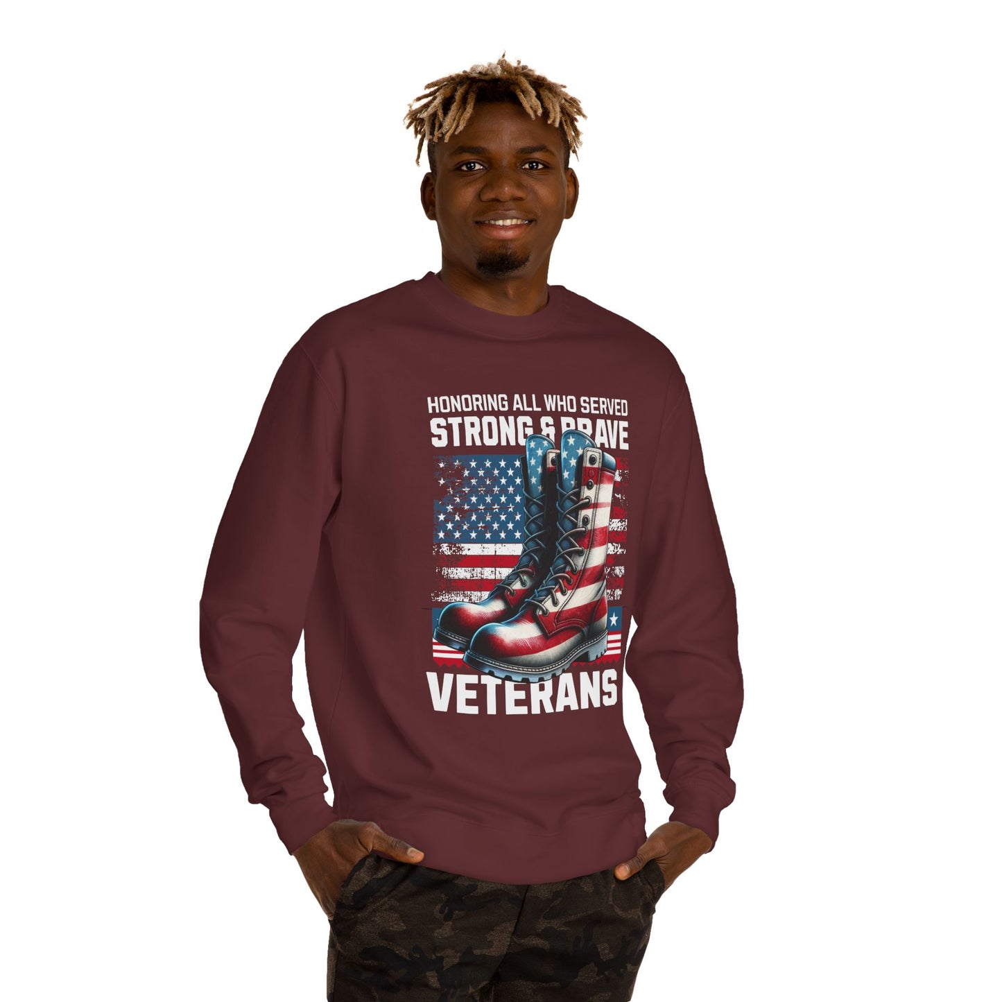 Veterans Tribute Sweatshirt — "Honoring All Who Served" Military Boots & American Flag