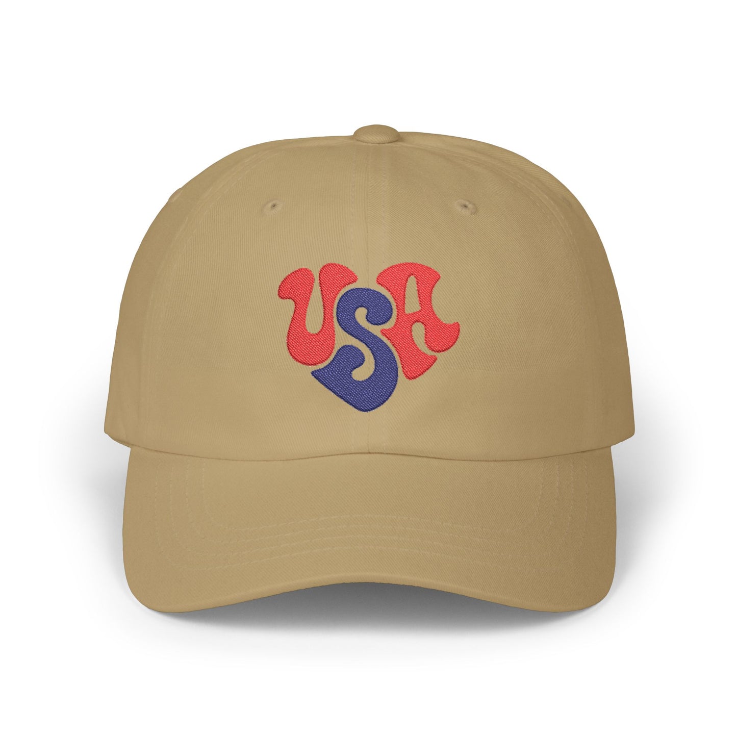 USA Heart Dad Cap — Retro Red & Blue Embroidered Baseball Hat