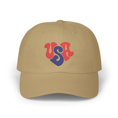 USA Heart Dad Cap — Retro Red & Blue Embroidered Baseball Hat