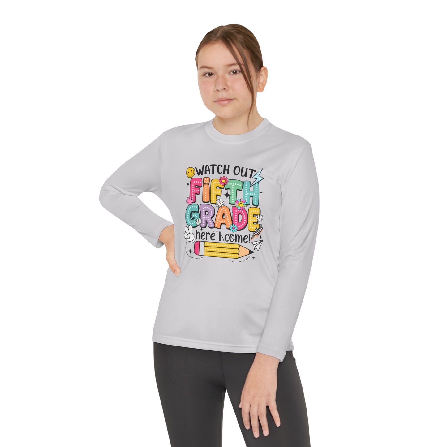 Youth Long Sleeve Tee - "Watch Out Fifth Grade Here I Come" Back-to-School Shirt