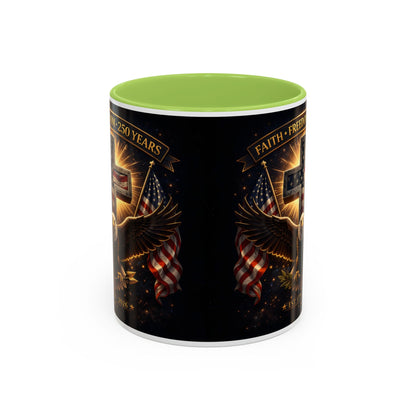 Patriotic Faith & Freedom Accent Coffee Mug — Eagle, Cross & American Flag (1776–2026)