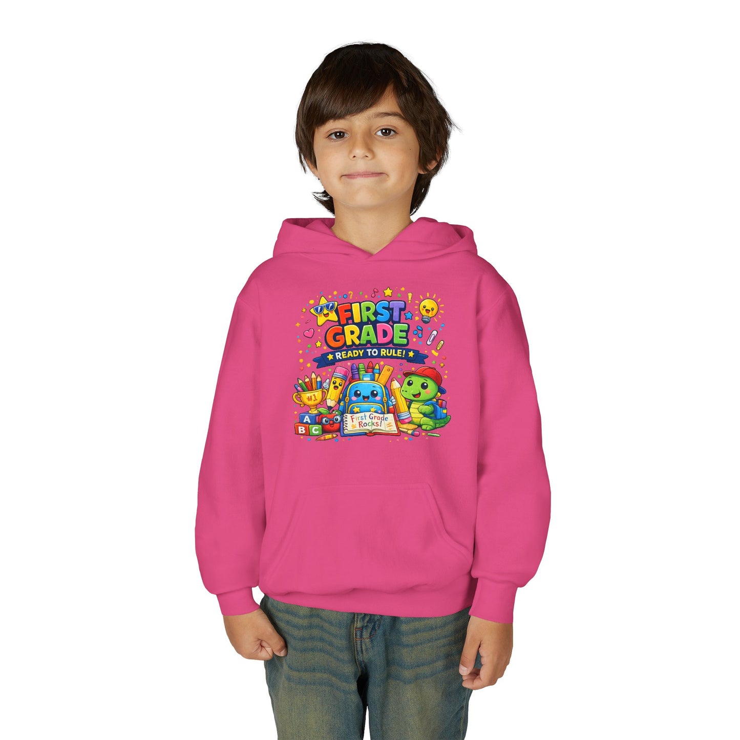 First Grade Hoodie - "First Grade Ready To Rule" Kids Back-to-School Sweatshirt