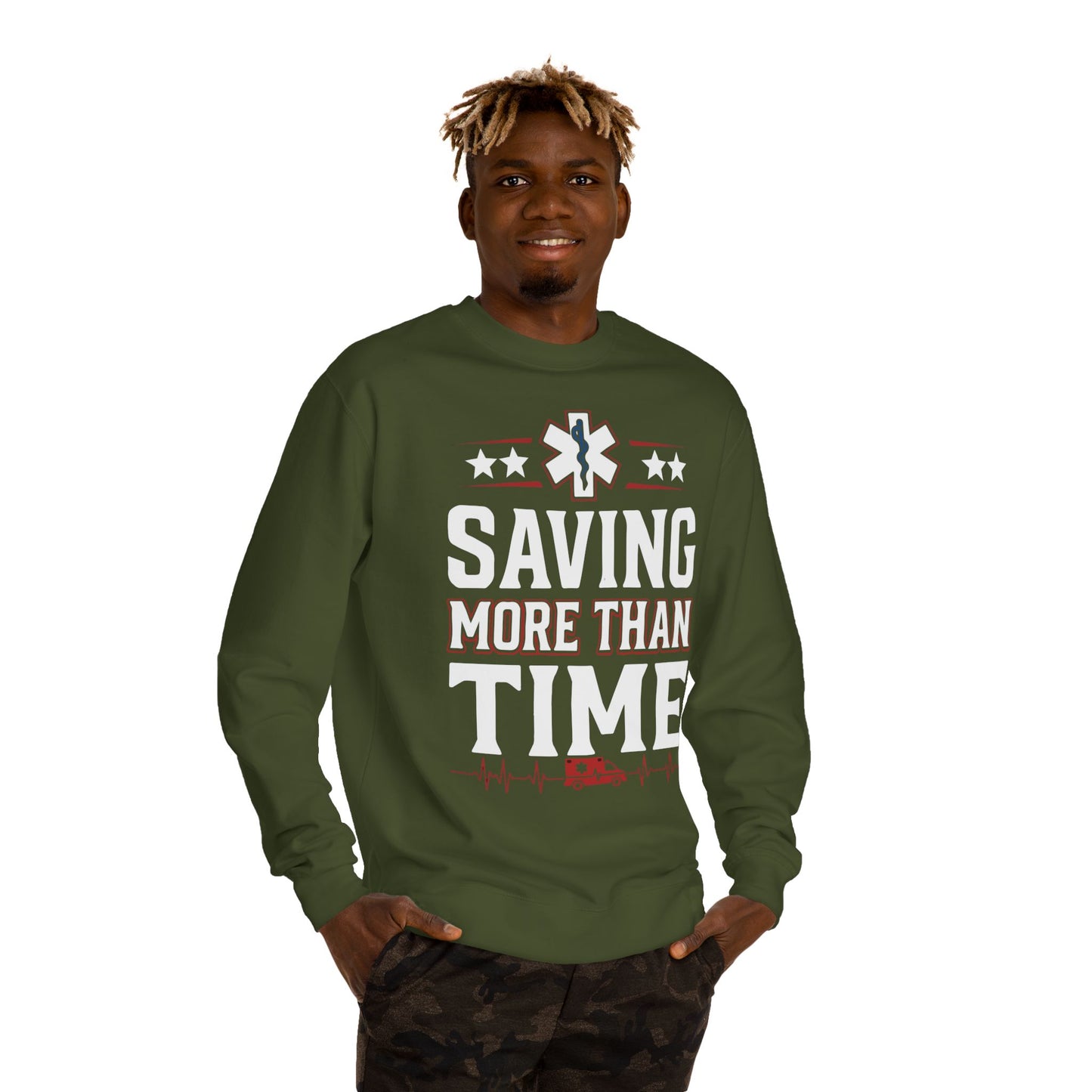 Saving More Than Time Sweatshirt — EMS Paramedic Crewneck for First Responders