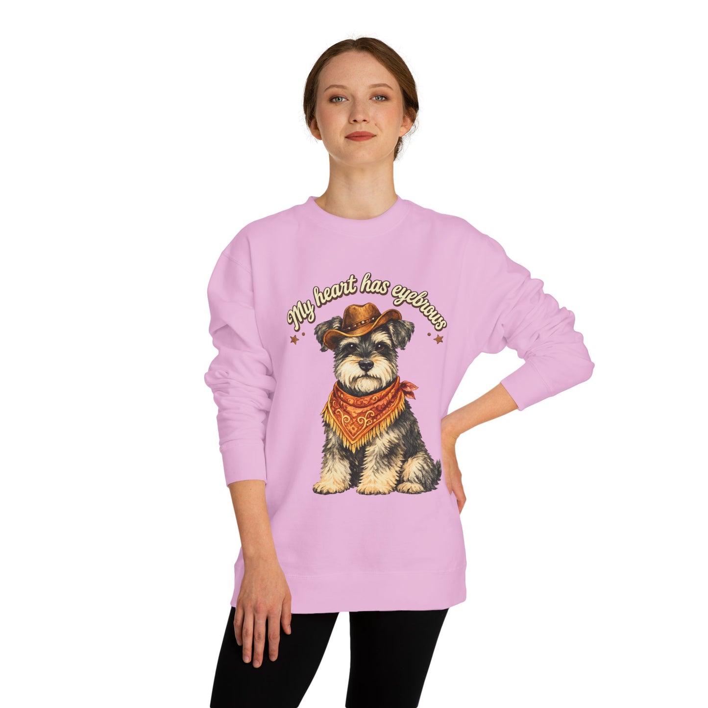 Schnauzer Cowboy Sweatshirt – "My Heart Has Eyeholes" Cute Western Dog Crewneck