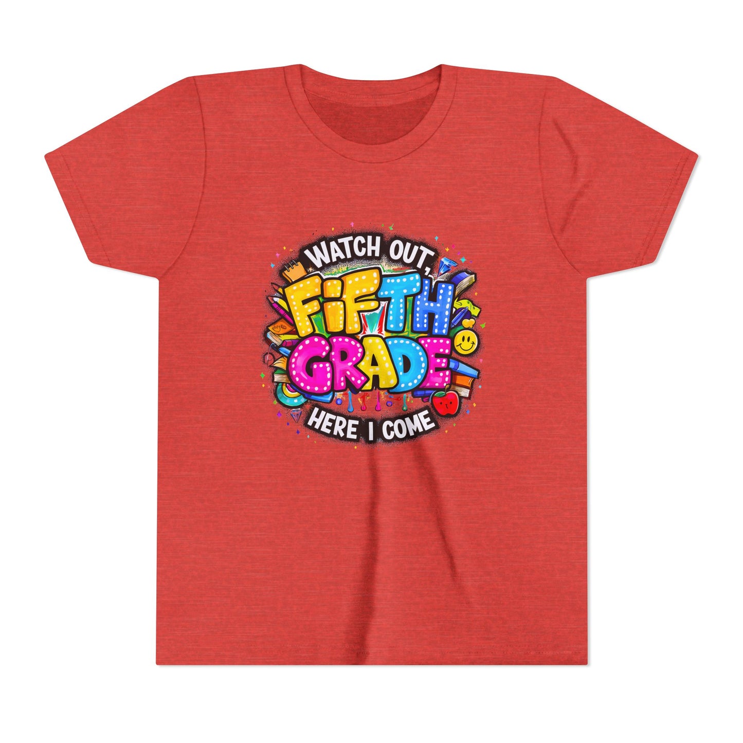 Fifth Grade T‑Shirt for Kids - "Watch Out Fifth Grade Here I Come" Back-to-School Tee