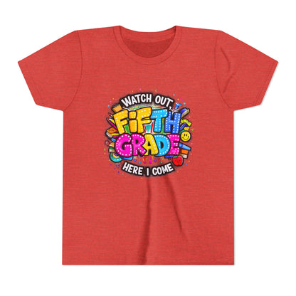 Fifth Grade T‑Shirt for Kids - "Watch Out Fifth Grade Here I Come" Back-to-School Tee