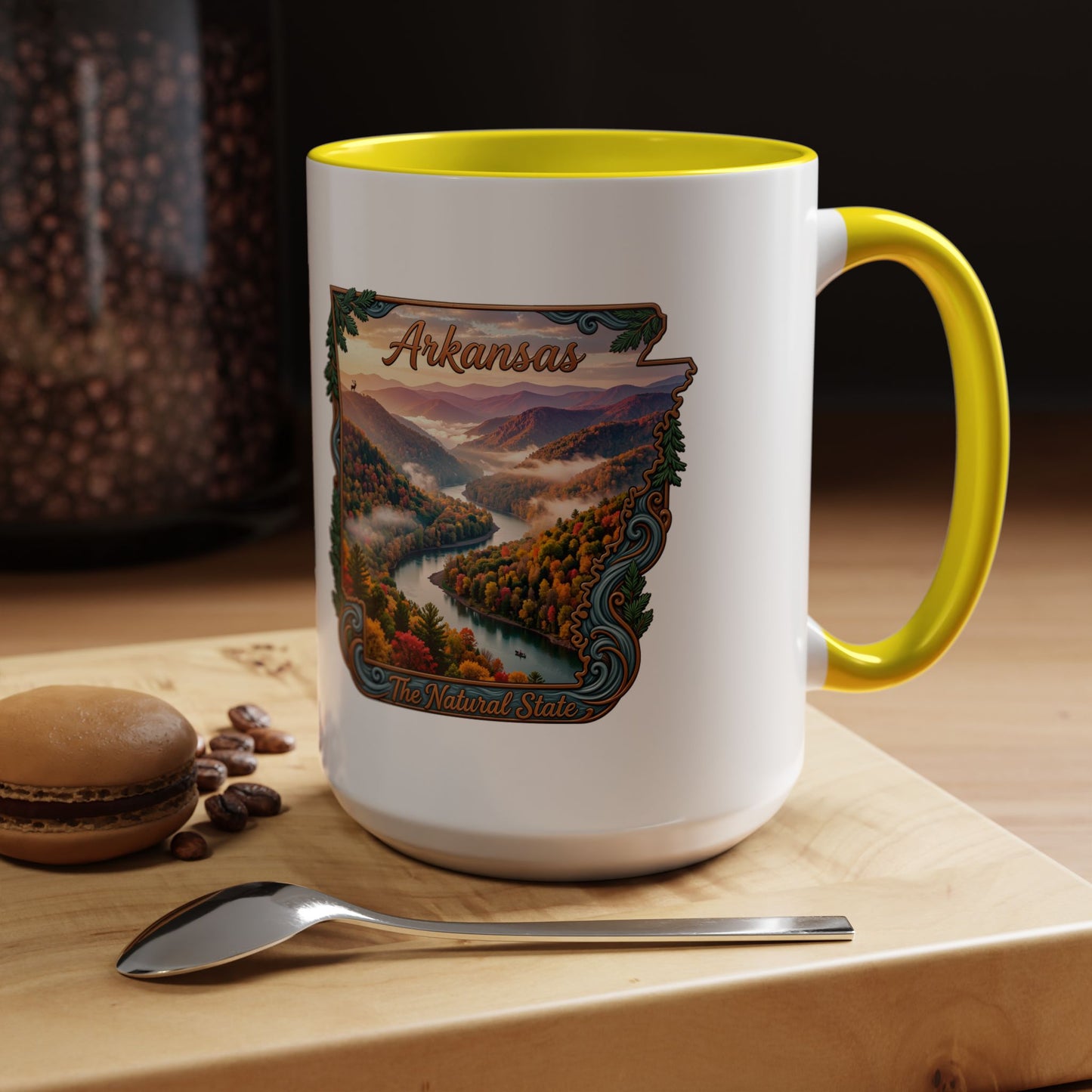 Arkansas Scenic Coffee Mug — Vintage State Map River Landscape (11/15 oz)
