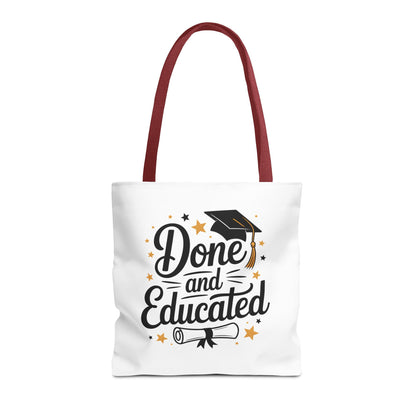 Graduation Tote Bag - "Done and Educated" Cap & Diploma Celebration Tote