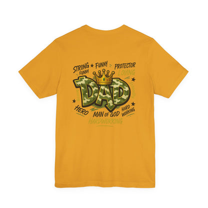 Dad Camo Crown T-Shirt — 'DAD' Graphic with 'Man of God, Hardworking' Father's Day Tee