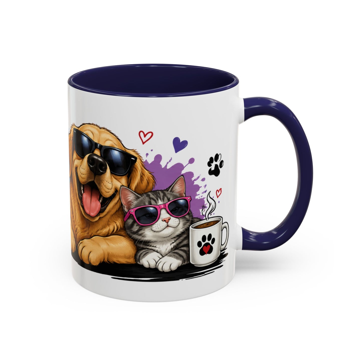 Dog and Cat Coffee Mug – "Life is Better with a Cat" Accent Ceramic Mug