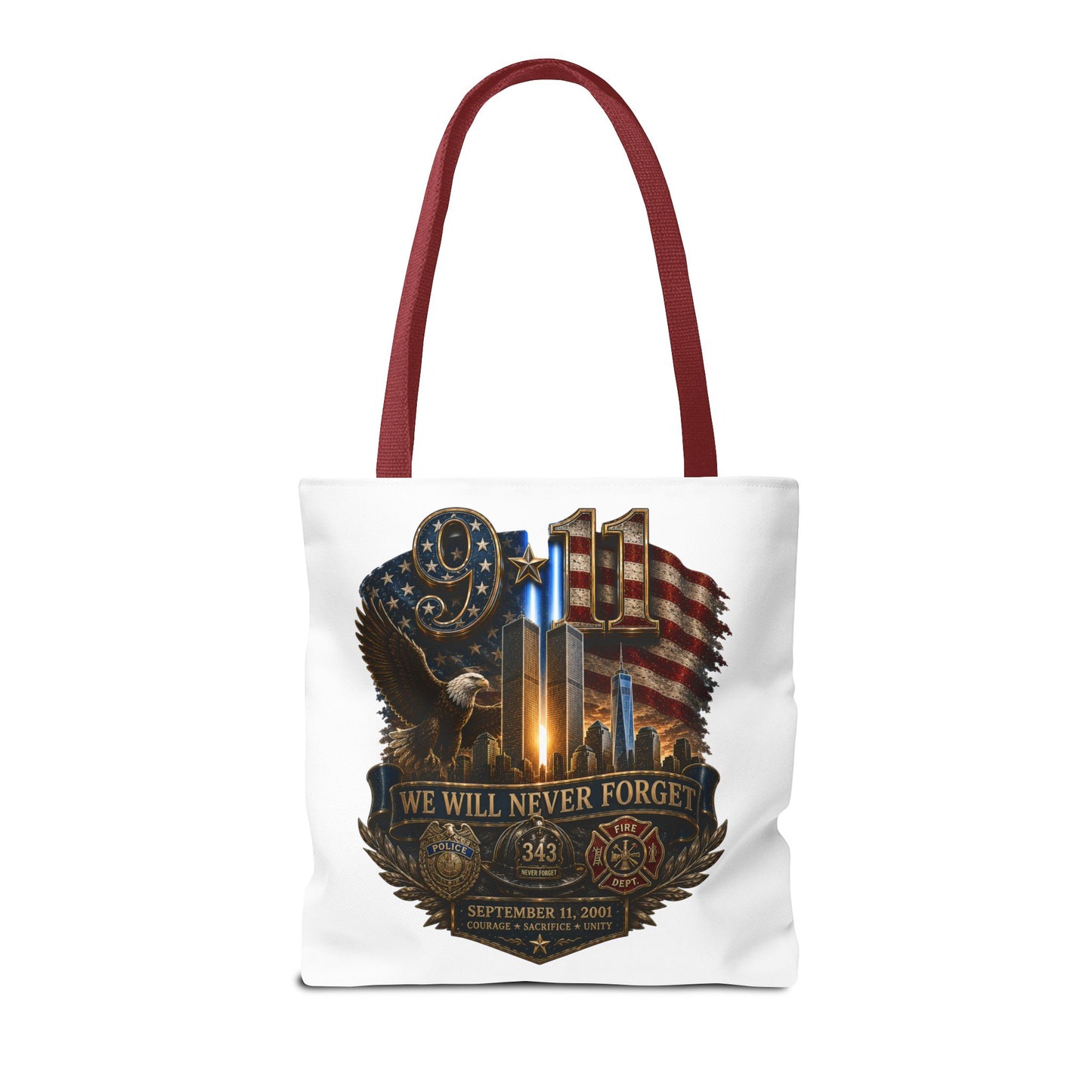 9/11 Memorial Tote Bag — "We Will Never Forget" Patriotic Tribute