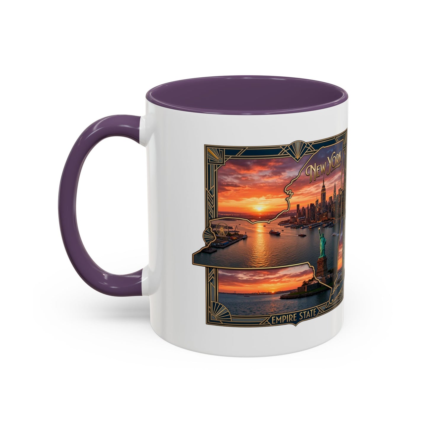 New York Skyline Accent Coffee Mug — Empire State Sunset Scene (11/15oz)