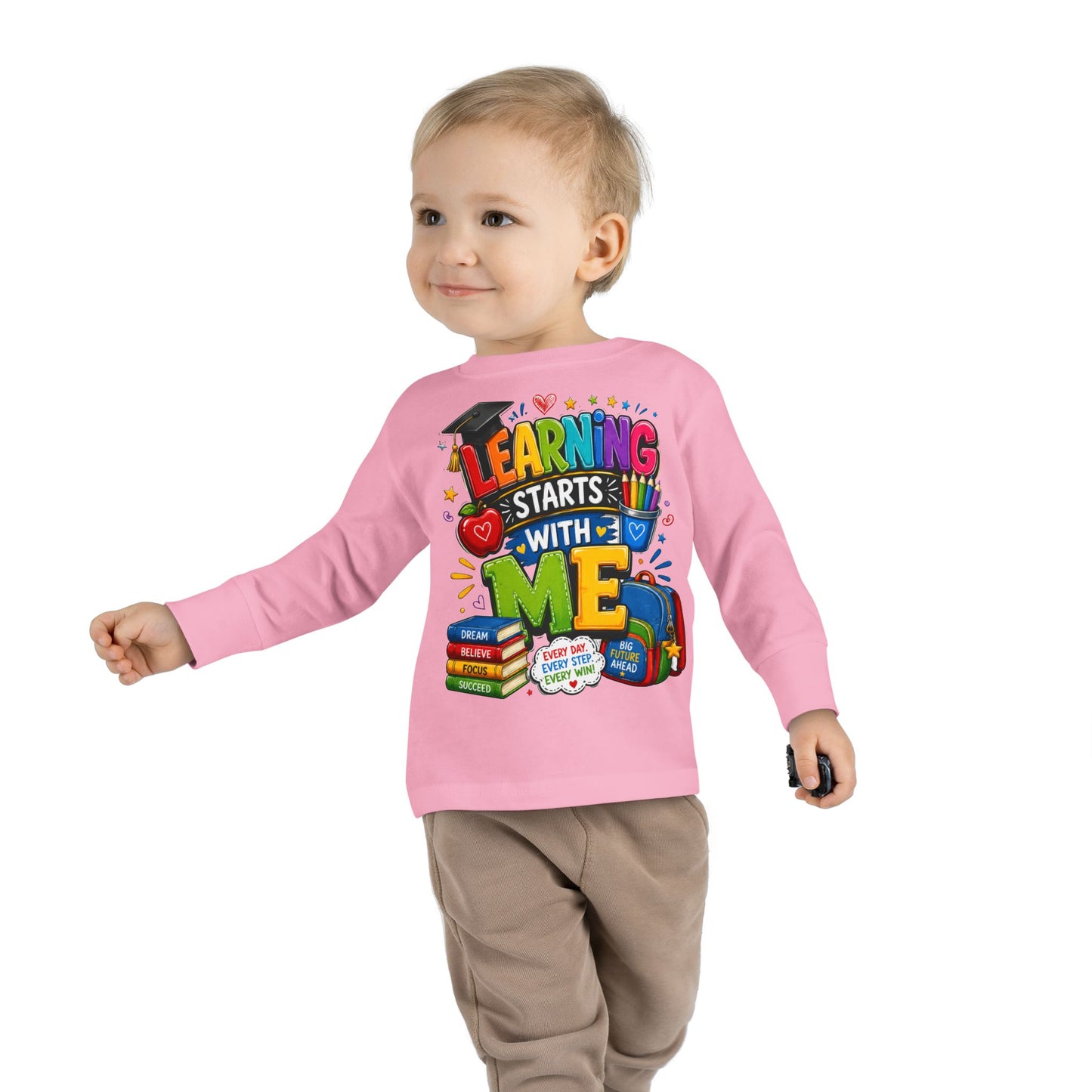Toddler Long Sleeve Tee — "Learning Starts With Me" Back-to-School Shirt