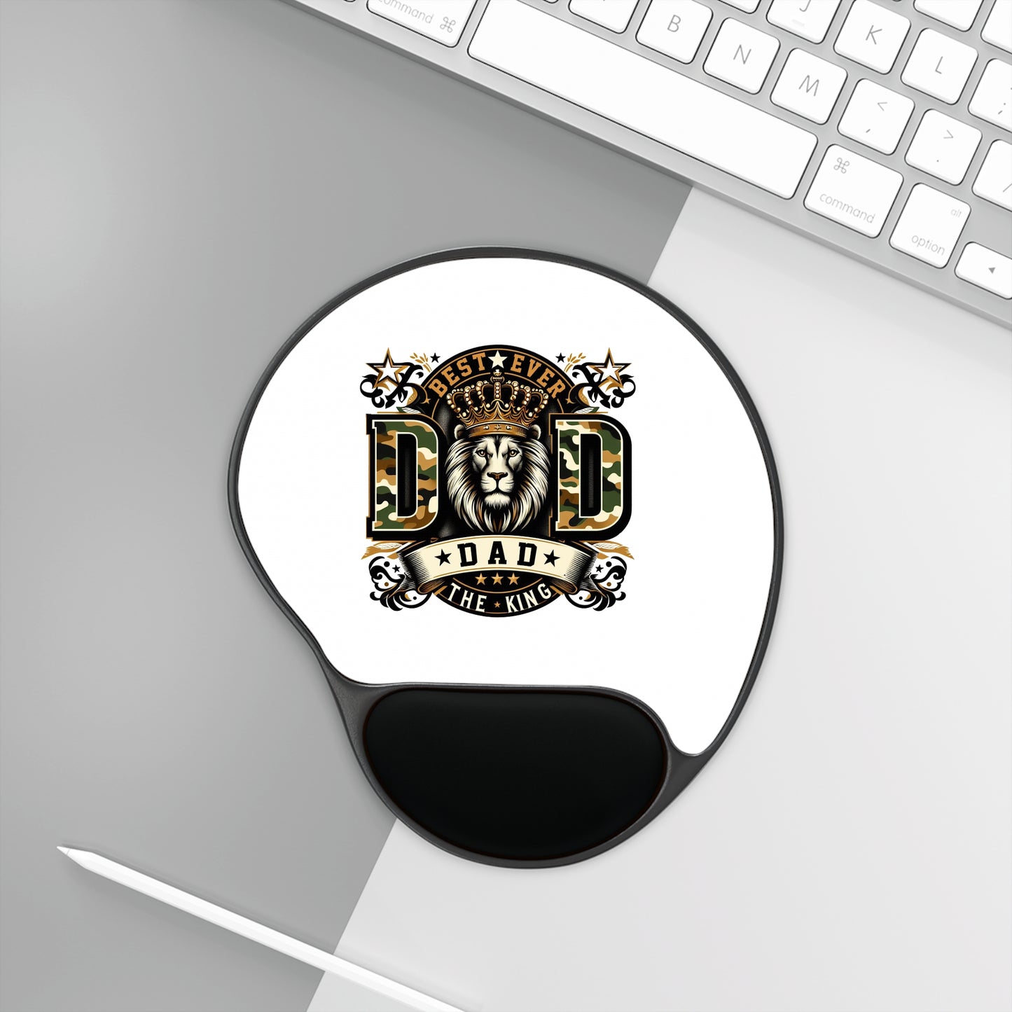 Dad Lion Crown Mouse Pad with Wrist Rest — "Best Ever Dad The King" Gift