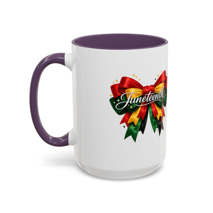 Juneteenth Ribbon Coffee Mug — Black/Red/Green Celebration Accent Mug