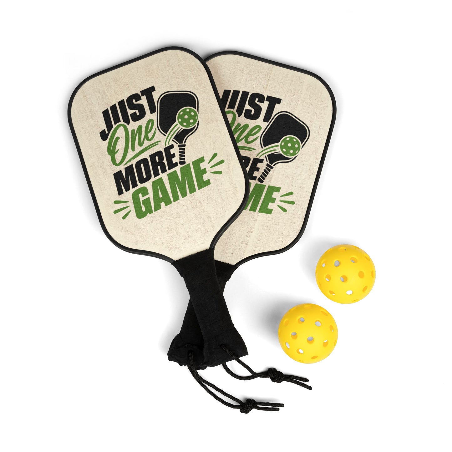 Pickleball Paddles Set — "Just One More Game" Lightweight Kit with 2 Paddles & Balls