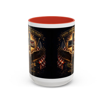 Patriotic Faith & Freedom Accent Coffee Mug — Eagle, Cross & American Flag (1776–2026)