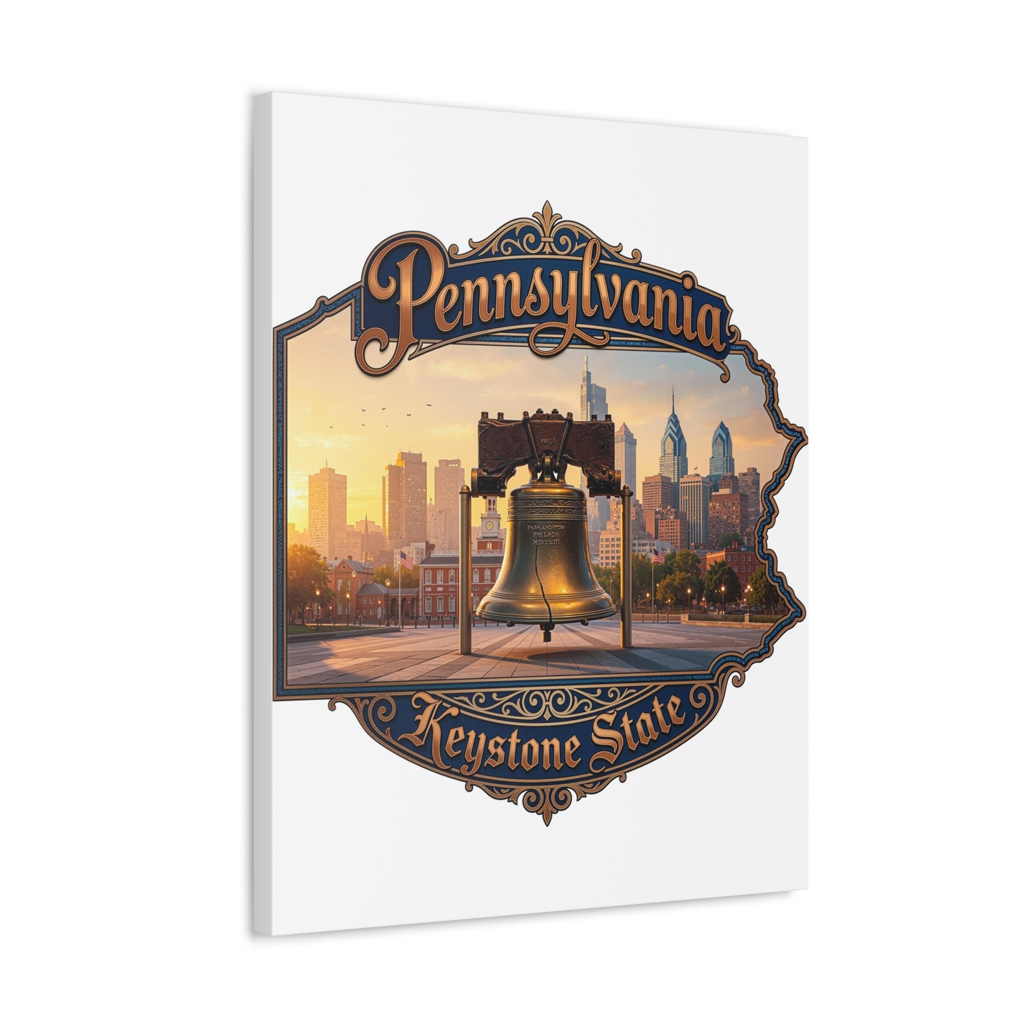 Pennsylvania Keystone State Canvas Wall Art – Liberty Bell & Philadelphia Skyline