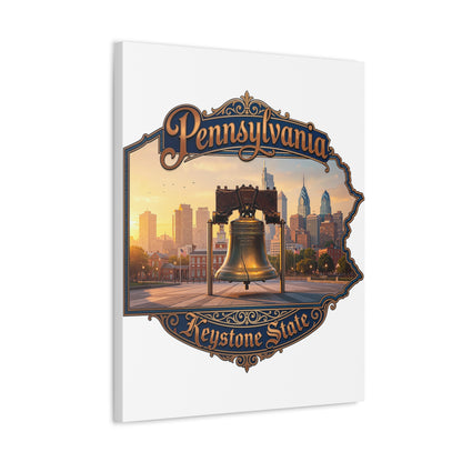 Pennsylvania Keystone State Canvas Wall Art – Liberty Bell & Philadelphia Skyline