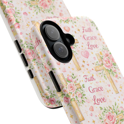 Faith Grace Love Tough Magnetic Phone Case — Floral Cross Protective Cover
