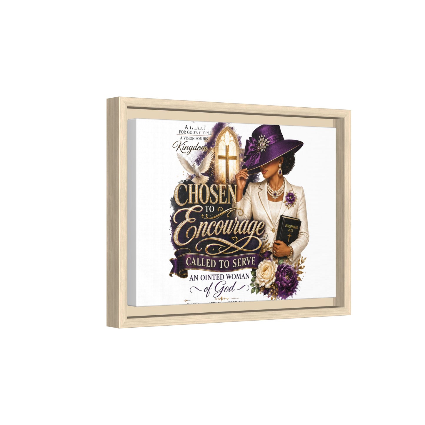 Chosen to Encourage — Framed Faith Canvas Wall Art (Called to Serve, Anointed Woman of God)