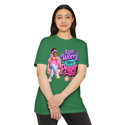 Less Worry More Prayer Tee — Inspirational Christian Graphic T-Shirt
