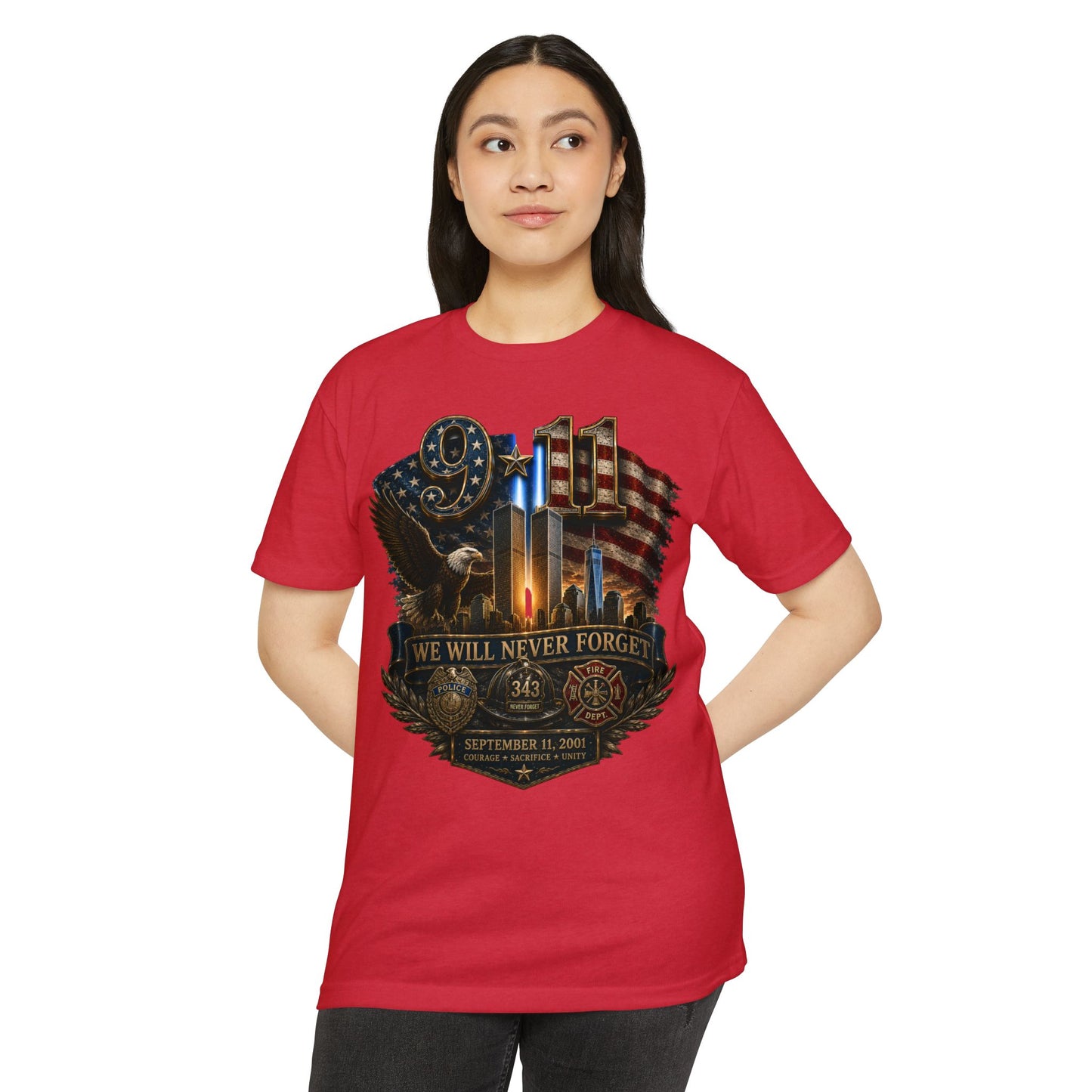 9/11 Memorial T-Shirt — "We Will Never Forget" Patriotic Tribute