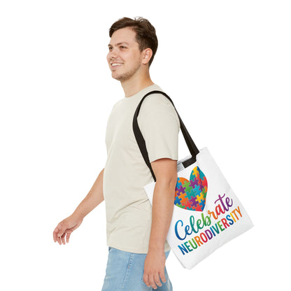 Celebrate Neurodiversity Tote Bag – Rainbow Puzzle Heart Awareness Tote