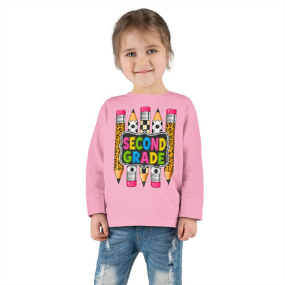 Second Grade Toddler Long Sleeve Tee – Colorful Pencil Back to School Shirt
