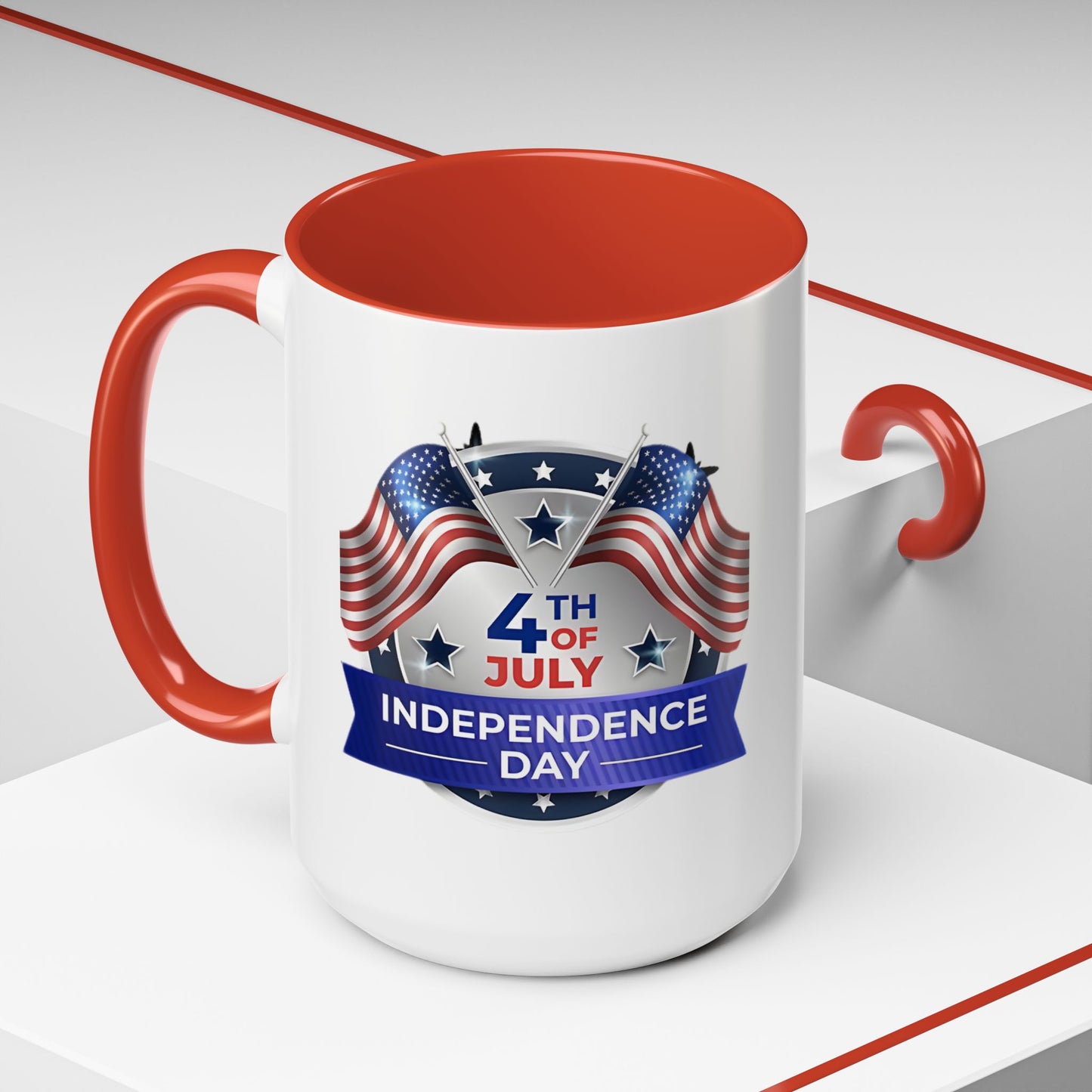 4th of July Independence Day Coffee Mug - Patriotic American Flag Accent