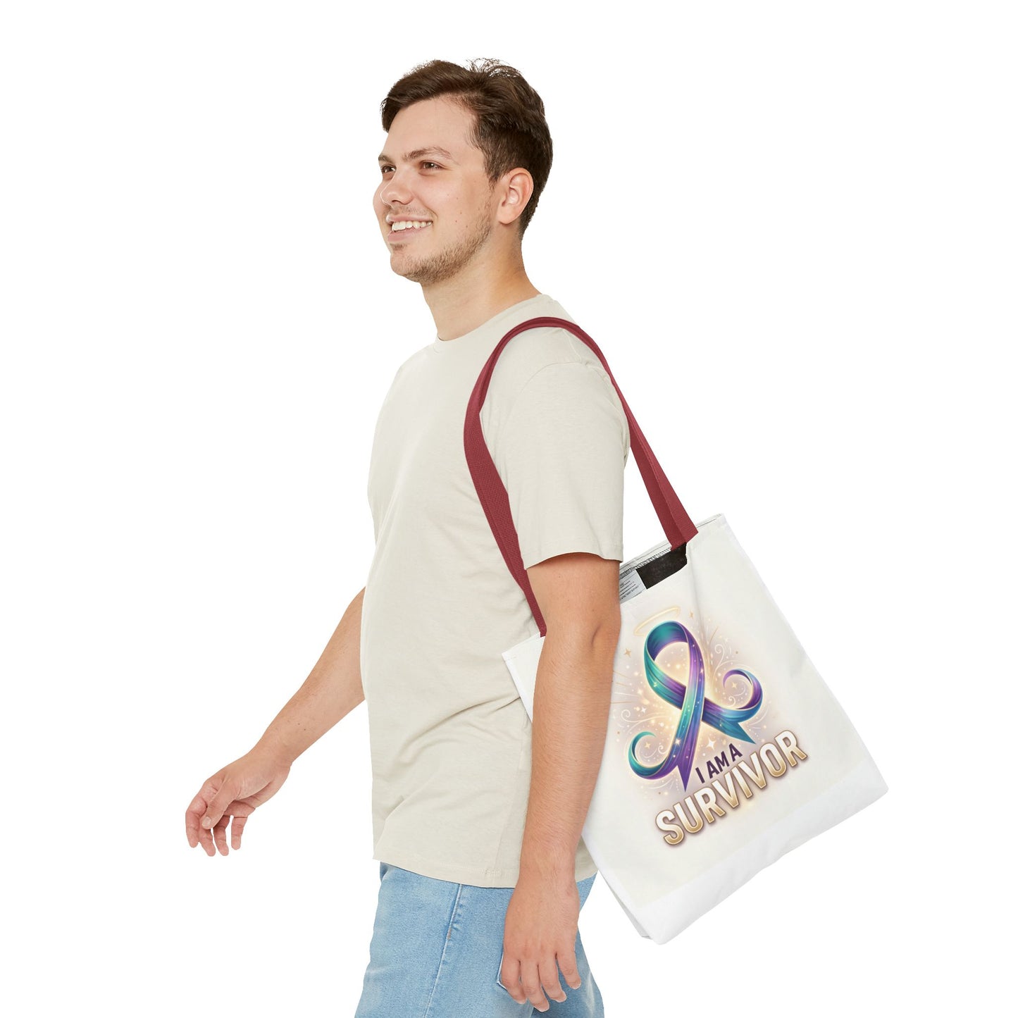 Survivor Ribbon Tote Bag - "I Am a Survivor" Awareness Reusable Shopper