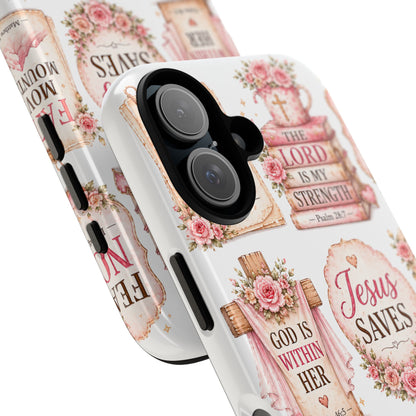 Faith Phone Case — 'Jesus Saves' Floral Christian Scripture iPhone Case