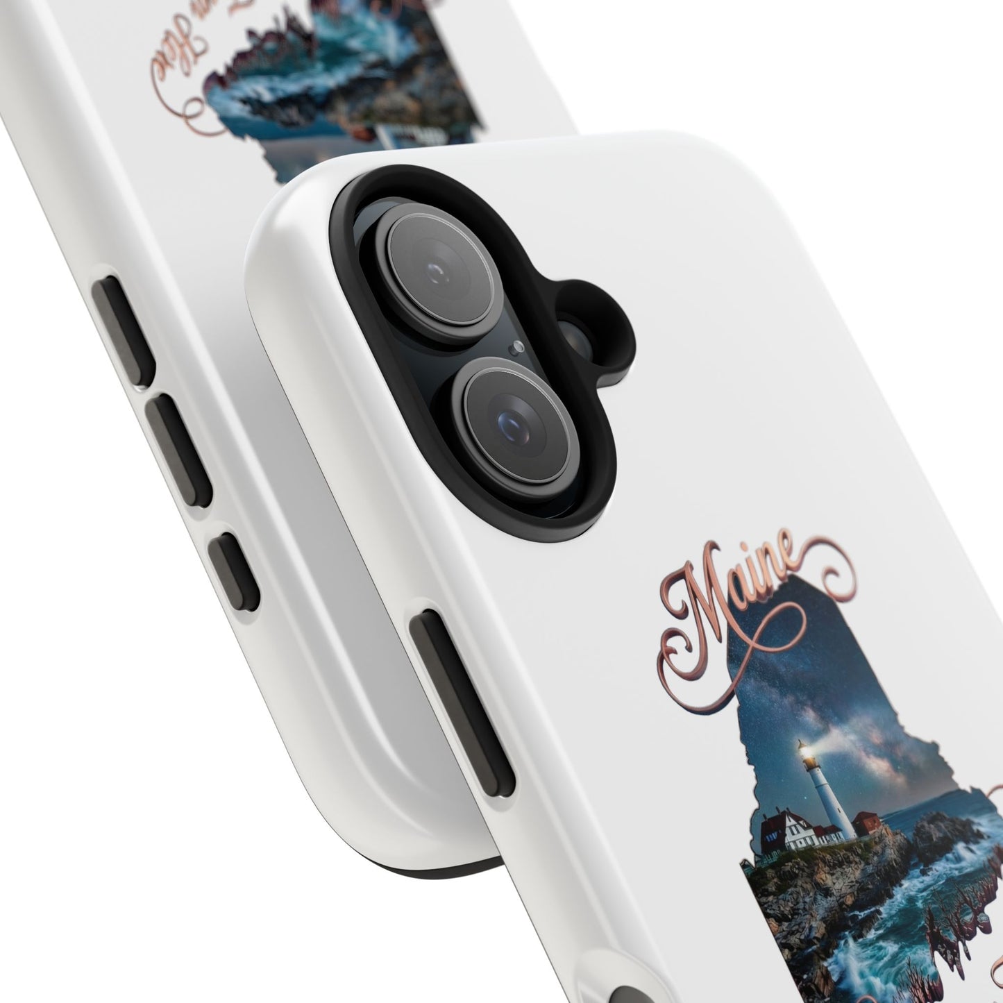 Maine Lighthouse Tough Phone Case — "Can't Get There From Here" State Silhouette
