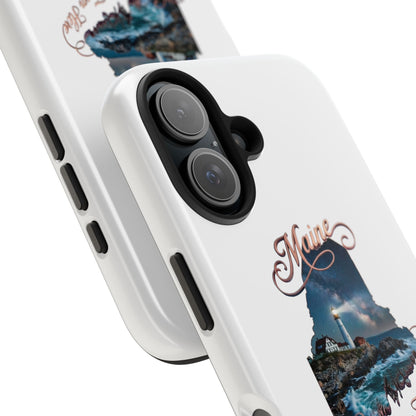 Maine Lighthouse Tough Phone Case — "Can't Get There From Here" State Silhouette