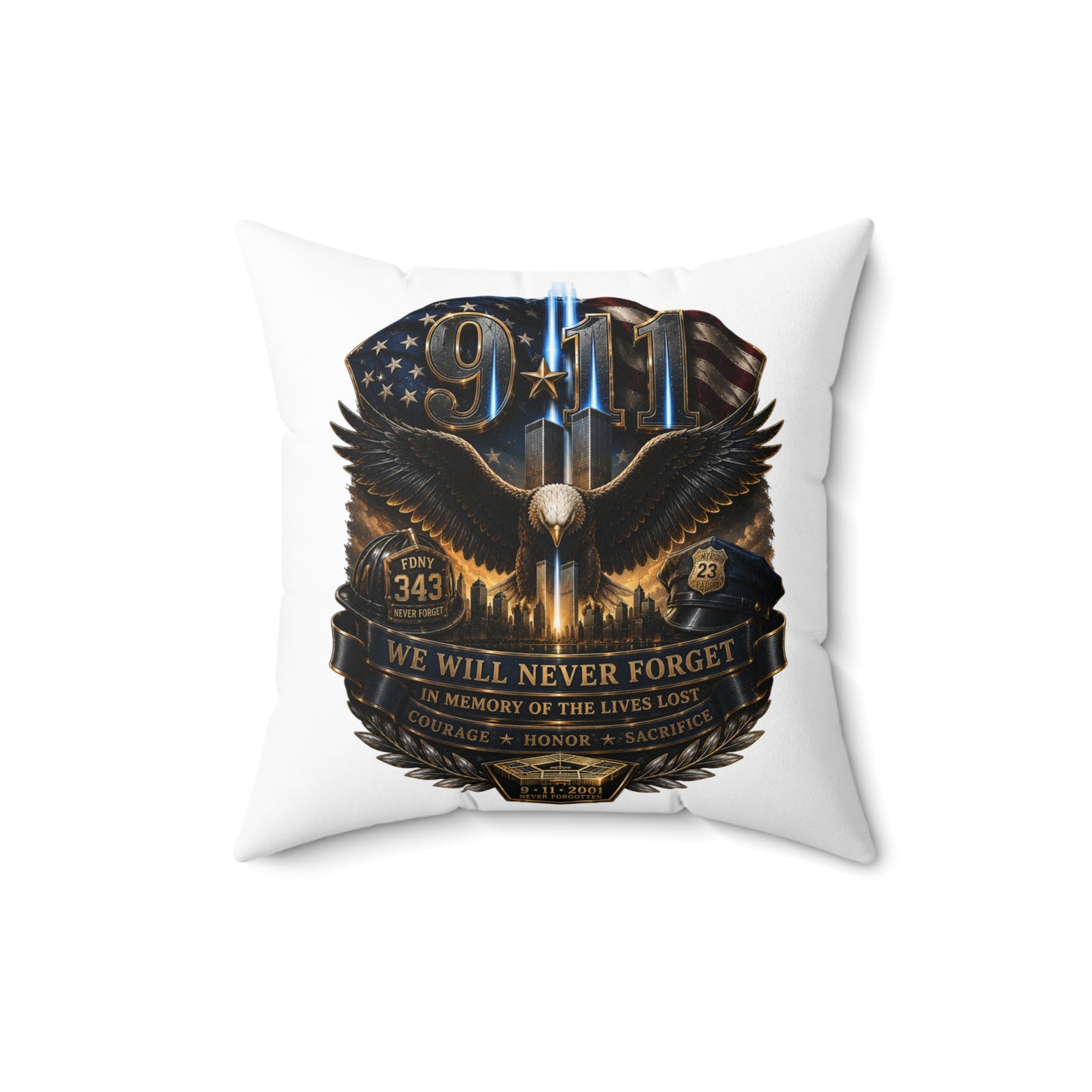 9/11 Memorial Eagle Pillow — "We Will Never Forget" Tribute Accent Pillow