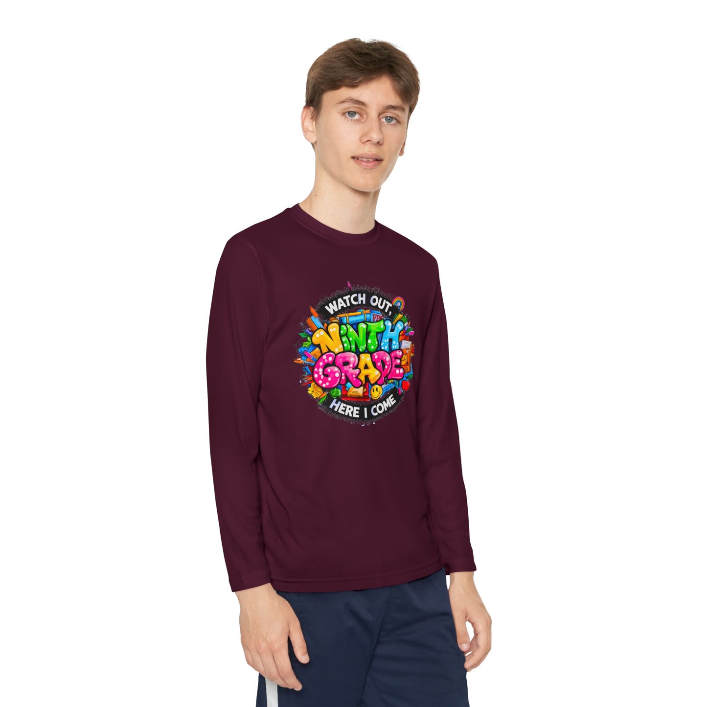 Ninth Grade Crewneck Long Sleeve — "Watch Out Ninth Grade Here I Come" Back-to-School Tee