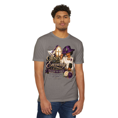 Chosen to Encourage Christian T-Shirt — 'Called to Serve' Purple Church Hat Design