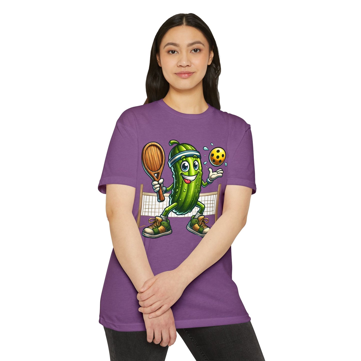 Pickleball Pickle T-Shirt — Cute Cartoon Pickle Playing Pickleball Tee