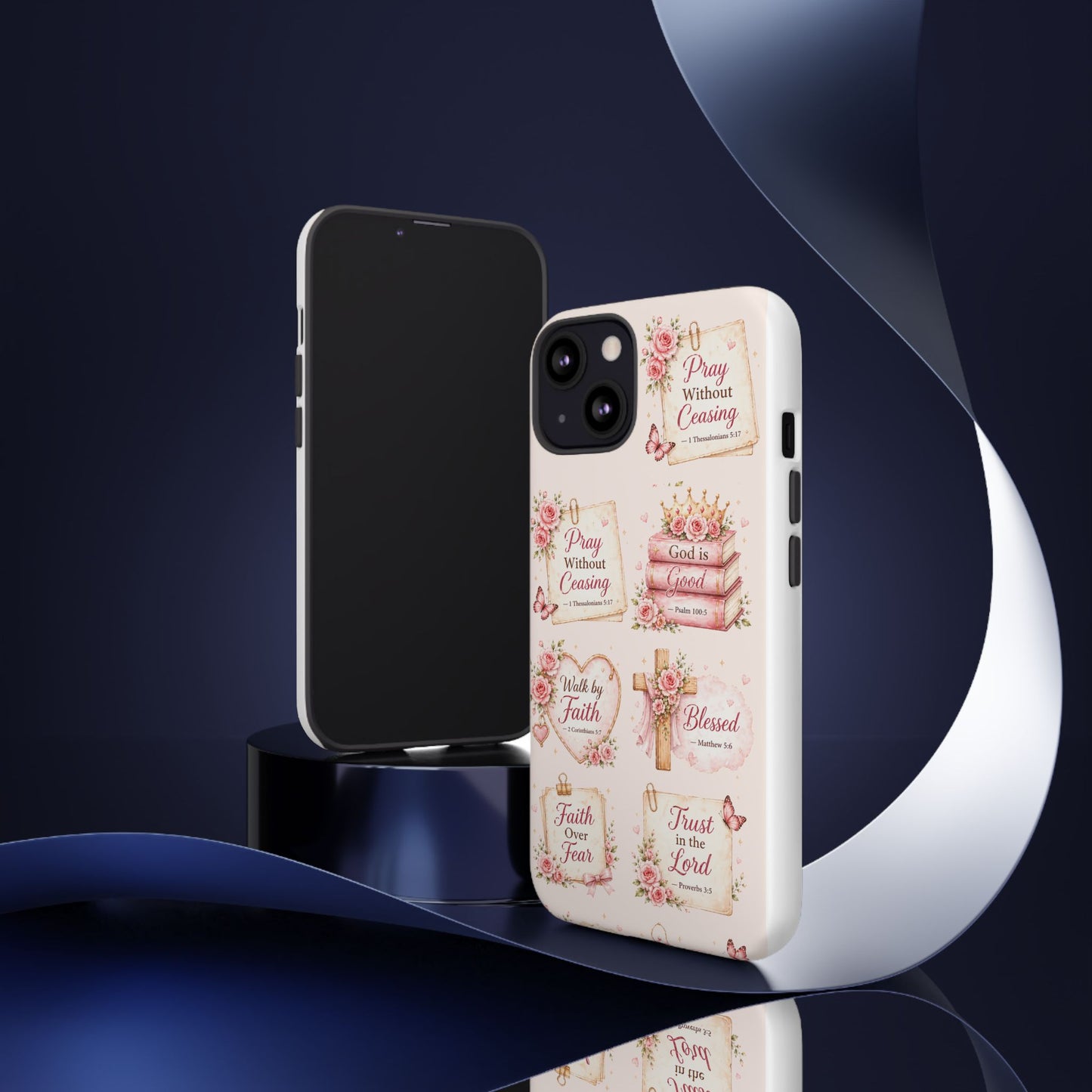 Christian Floral Phone Case — "Pray Without Ceasing" Faith Cross Design