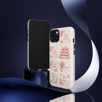 Christian Floral Phone Case — "Pray Without Ceasing" Faith Cross Design