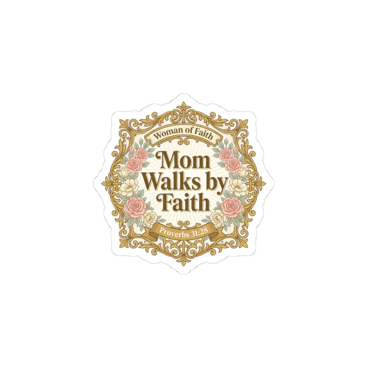 Mom Walks by Faith Sticker | minimalist mom life, cool mom streetwear