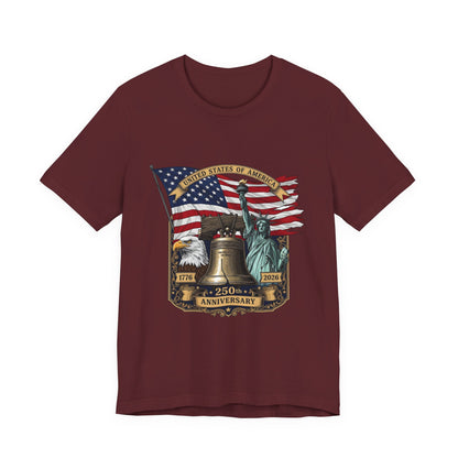 Liberty 250th Anniversary T-Shirt — American Flag, Liberty Bell & Statue of Liberty Tee