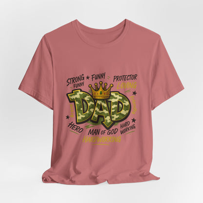 Dad Camo Crown T-Shirt — 'DAD' Graphic with 'Man of God, Hardworking' Father's Day Tee